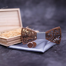Load image into Gallery viewer, Wooden Bow Tie set and Handkerchief Set - MajesticGang.Shop
